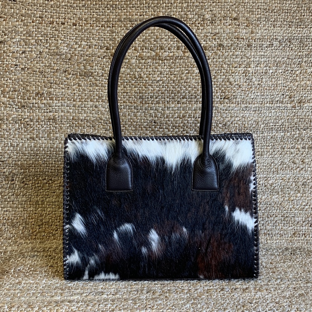 HAIR ON BROWN AND WHITE CALF HANDBAG